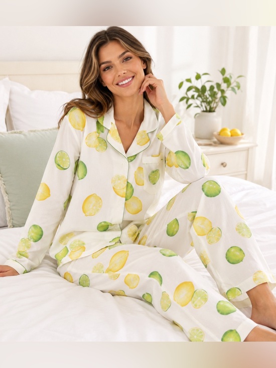 Victoria's Secret Other - Victoria’s Secret Lemon Lime Citrus Cotton Pajama Set Lounge Size M